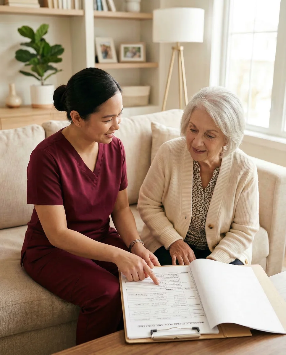 Nurse reviewing care plan with patient